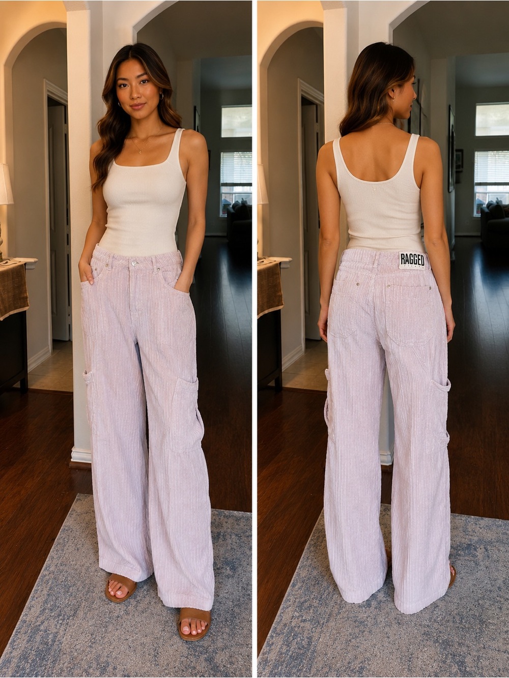 Ragged Wide-Leg Lavender Corduroy Pants
